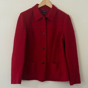2000s Lands End Jacket Shacket 100% Wool Red Button Front Twee Classic Chic 10